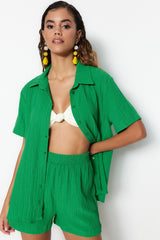 Green Woven Shirt Shorts Suit Tbess23au00022