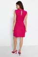 Fuchsia Neckline Detailed Crepe Mini Knitted Dress Twoss23el02015