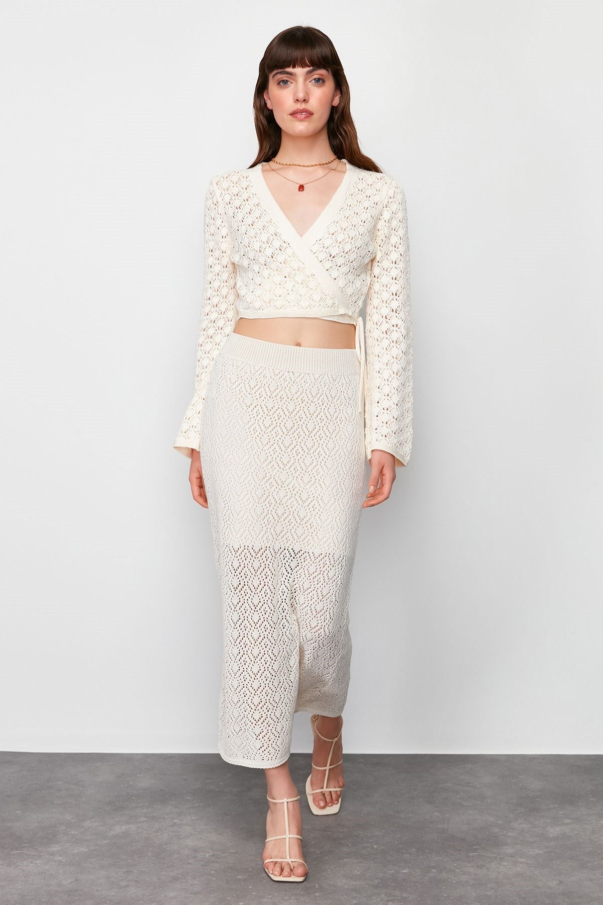 Stone Midi Lined Open/perforated Knitwear Skirt Twoss24et00048