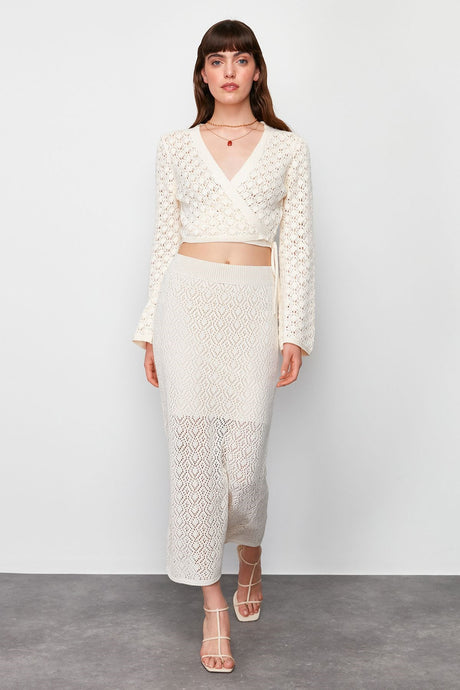 Stone Midi Lined Open/perforated Knitwear Skirt Twoss24et00048