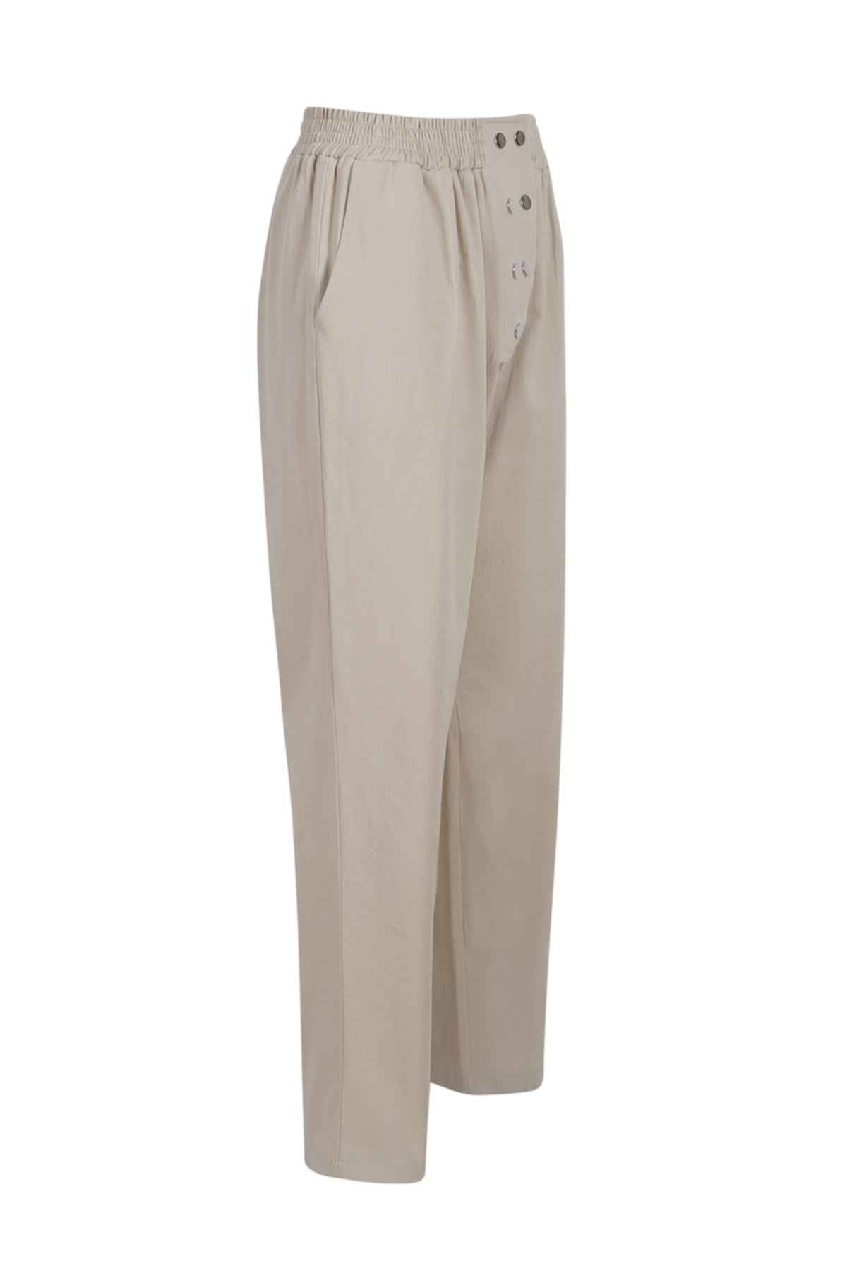 Women's Beige Staple Detailed Waist Part Elastic Pants Lg-oz242-pnt