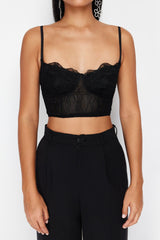 Black Crop Knitted Corset Detailed Bustier Tprss24bs00007