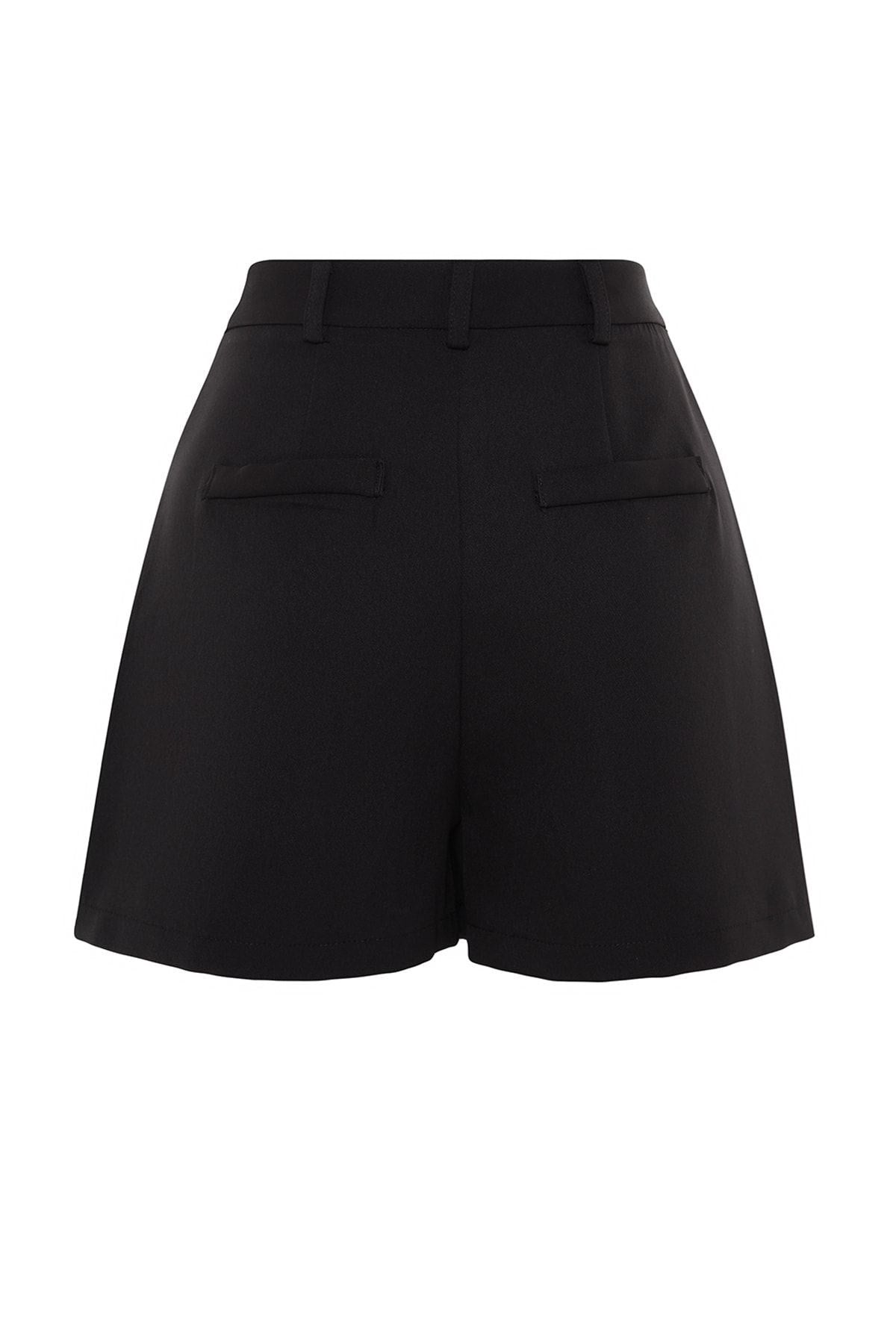 Black Rib Detailed Woven Shorts Twoss23sr00079