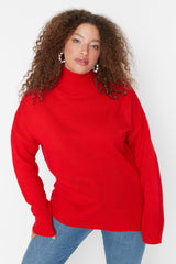 Red Turtleneck Low Shoulder Knitwear Sweater Tbbaw23an00136