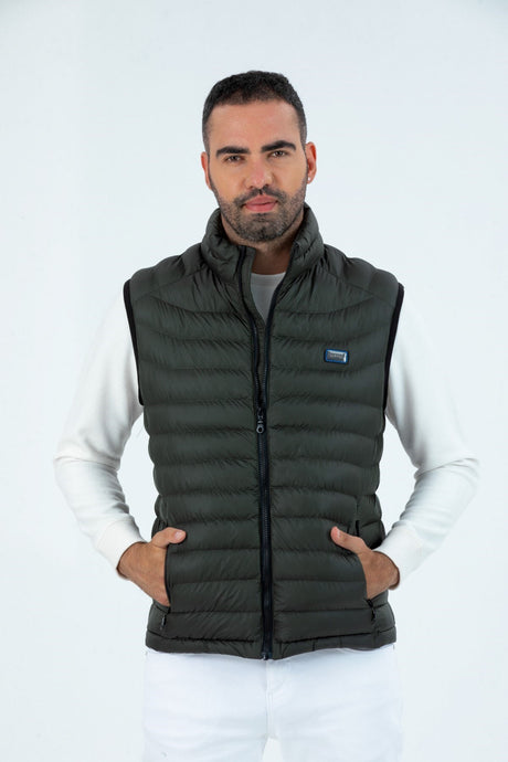 Men's Hooded Padded Straight Collar Zipper Lined Inflatable Vest 9777 Gfx9777