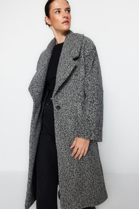 Anthracite Oversize Wide Cut Long Woolen Cashmere Coat Twoaw23kb00168