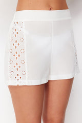 White Woven Embroidered 100% Cotton Shirt Shorts Suit Tbess24au00029