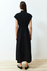 Black A Cut Shirt Collar Aerobin Maxi Woven Dress Twoss24el00621