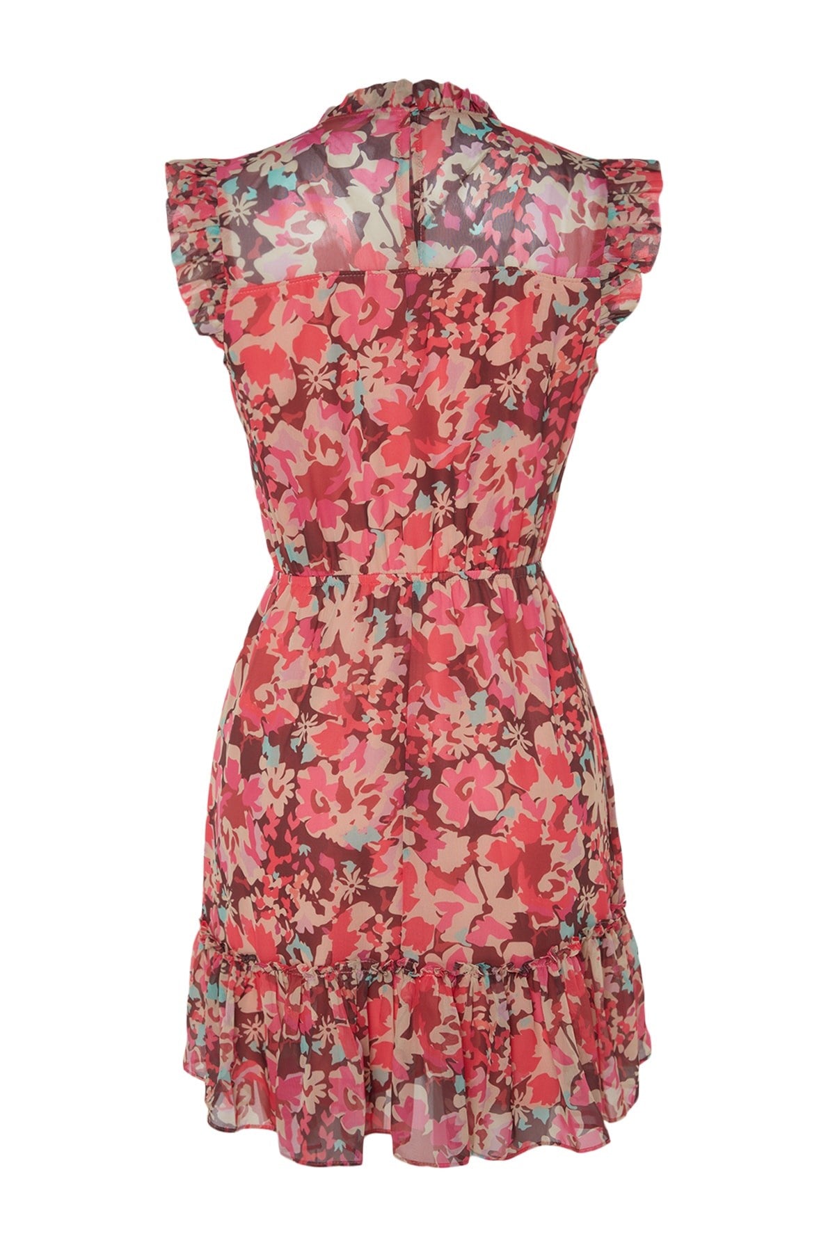 Pink Floral Print Slit Waist Mini Woven Dress Twoss23el02008