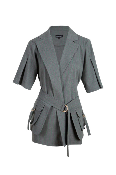 Women's Anthracite-ecru Bag Belt Detailed Jacket Lg-oz345-ckt