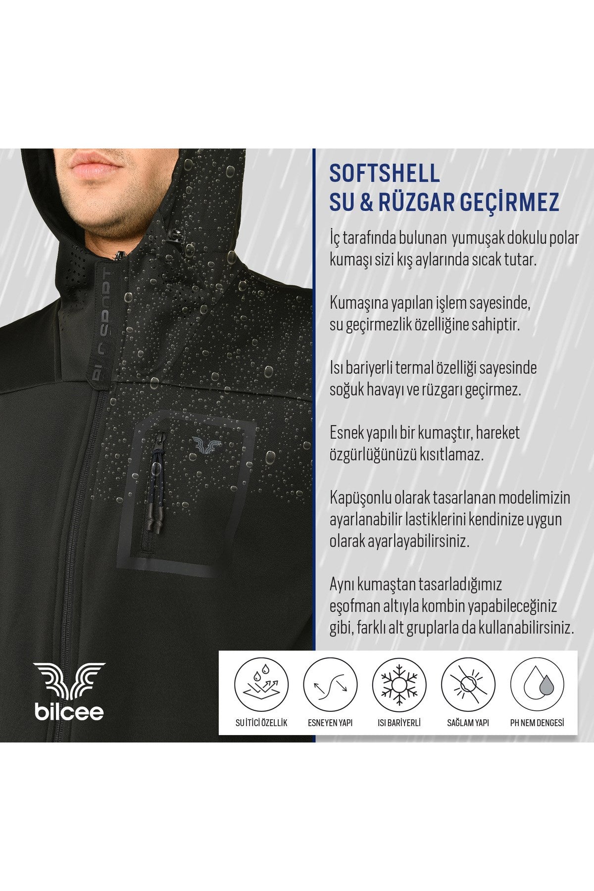 Men's Navy Blue Hooded Waterproof Inner Polar Outdoor Coat 9343 Tb21ml06w9343-1