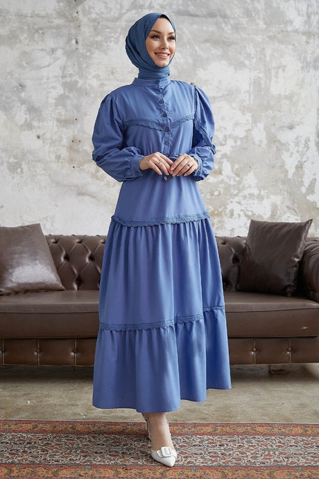 Guipure Detail Balloon Sleeve Burkini Dress - Mink Ms00an7095