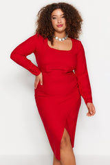 Red Body Sitting Midi Woven Dress Tbbaw24ah00080