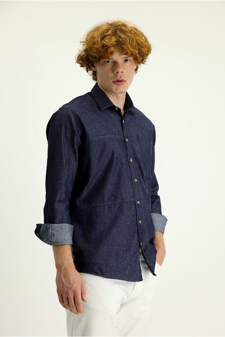 Long Sleeve Slim Fit Denim Cotton Shirt 507217