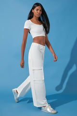 White Zipper Detailed High Waist Wide Leg Jeans Twoss24je00094