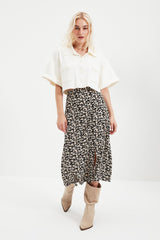 Tile Slit Detailed Floral Pattern Viscose Fabric Midi Woven Skirt Twoss20et0230