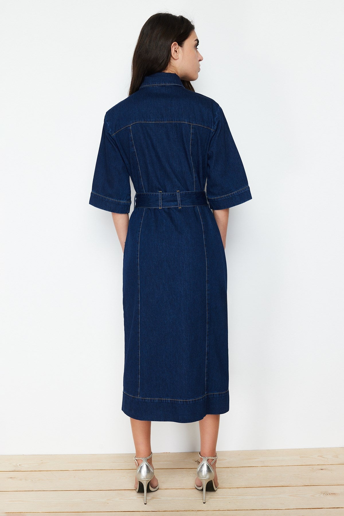 Blue More Sustainable Belted Denim Maxi Dress Twoss24el00531