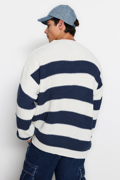 Camel Mens Oversize Fit Wide Pattern Crew Neck Striped Knitwear Sweater Tmnaw23kz00106