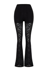 Black Lace Flare/spanish Leg Stretch Knit Pants Twoss24pl00095