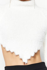 Ecru Crop Furry/beard Yarn Asymmetric Knitwear Sweater Twoaw24kz01009