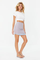 Grey Hemline Detailed Mini Woven Skirt Twoss24et00092