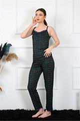 Women's Red Plaid Pajama Suit With Rope Strap 4135