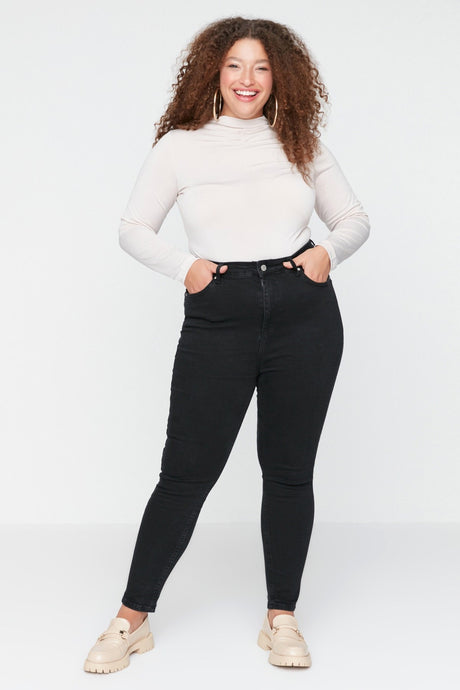 Black High Waist Flexible Skinny Jeans Tbbaw23cj00032