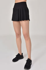 Women's Black High Waist Pleated Cotton Back Shorts Sports And Casual Tennis Skirt Mini Shorts Skirt