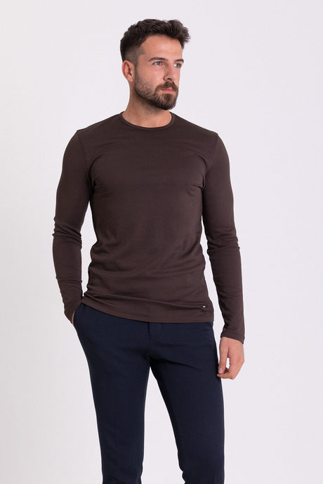 Flat Tile Color Slim Fit Long Sleeve Crew Neck Men's T-shirt 36671.21k