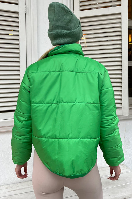 Women's Taba Stand Collar Double Pockets Elastic Waist Inflatable Puffer Coat Alc-x7684