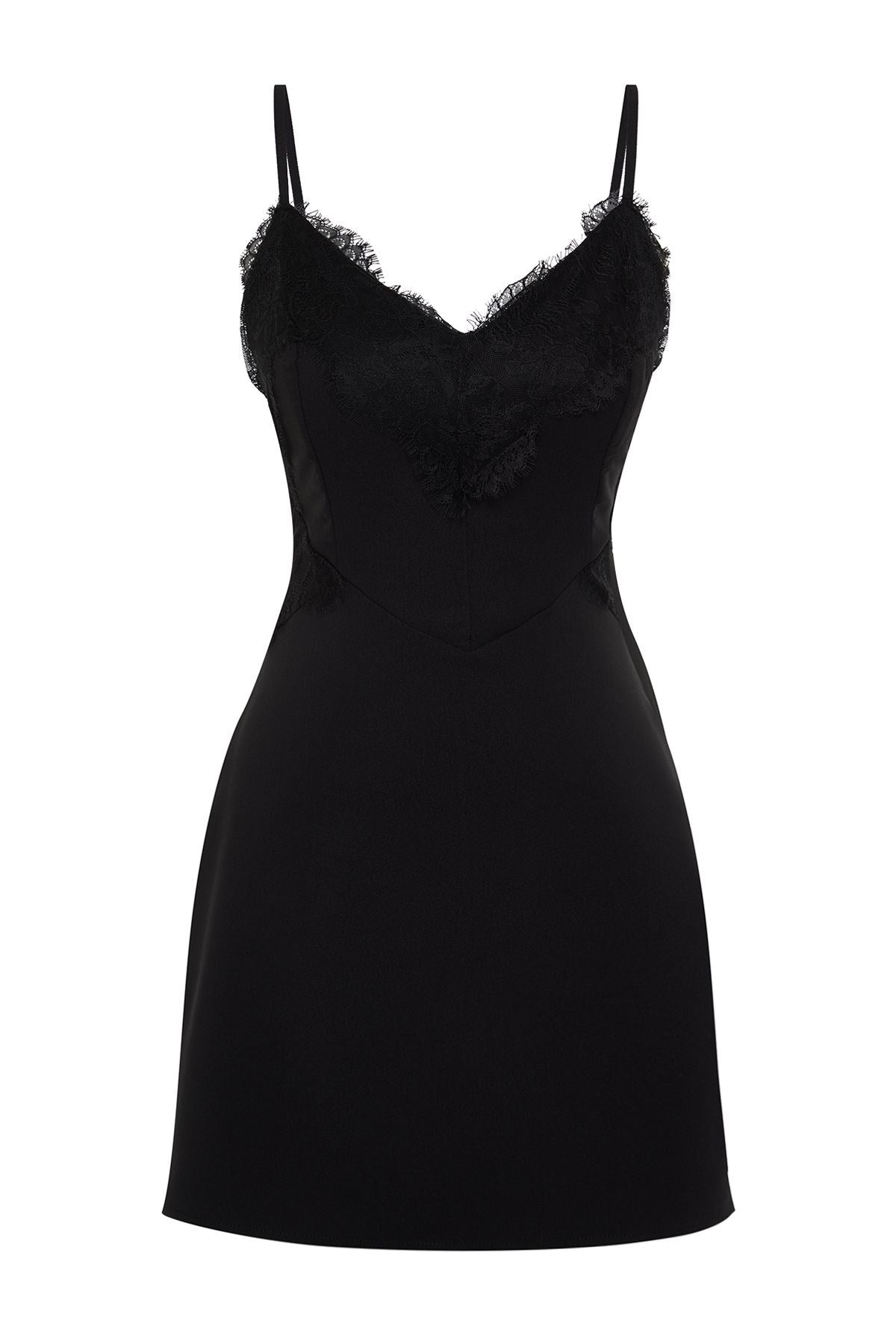 Black Lace Detailed Elegant Evening Dress Tprss24el00106