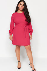 Fuchsia Belt Detailed Woven Dress Tbbaw24ah00107