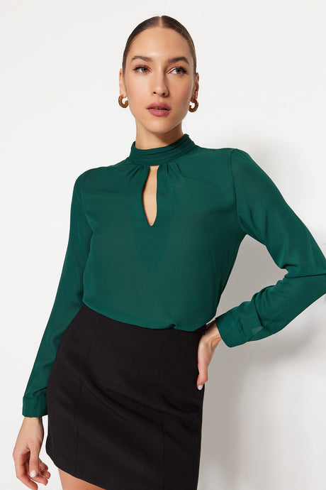 Emerald Turtleneck Woven Blouse Twoaw20bz0461