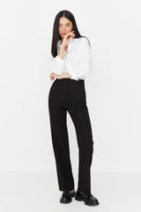 Black High Waist Wide Leg/wide Leg Woven Pants Twoaw23pl00240