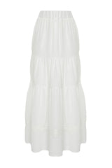 Ecru Hem Lace Detail Linen Look Flared Maxi Woven Skirt Twoss24et00170