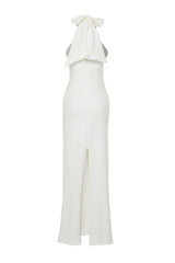 Bridal White Rose Detailed Elegant Evening Dress Tprss24ae00011