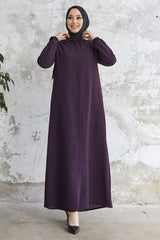 Hidden Patched Abaya With Lace-up Collar - Black Ms00tp00054