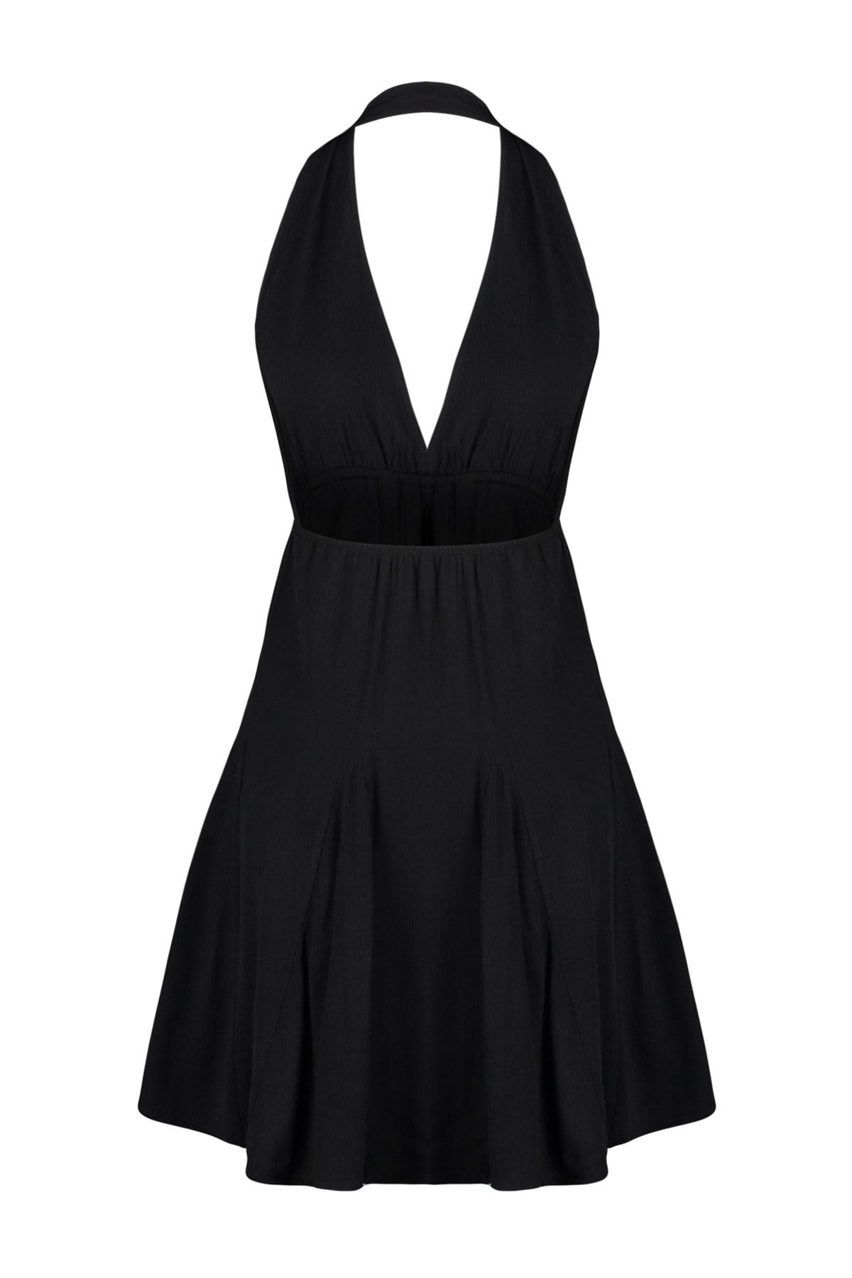 Black Mini Woven Back Neckline Beach Dress Tbess23el00061