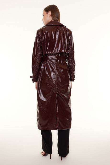 Burgundy Oversize Wide Cut Patent Leather Trench Coat Twoss24tr00022