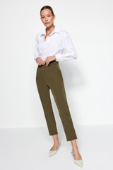 Black Cigarette Slim Leg Waist Seam Detailed Woven Pants Twoss20pl0388