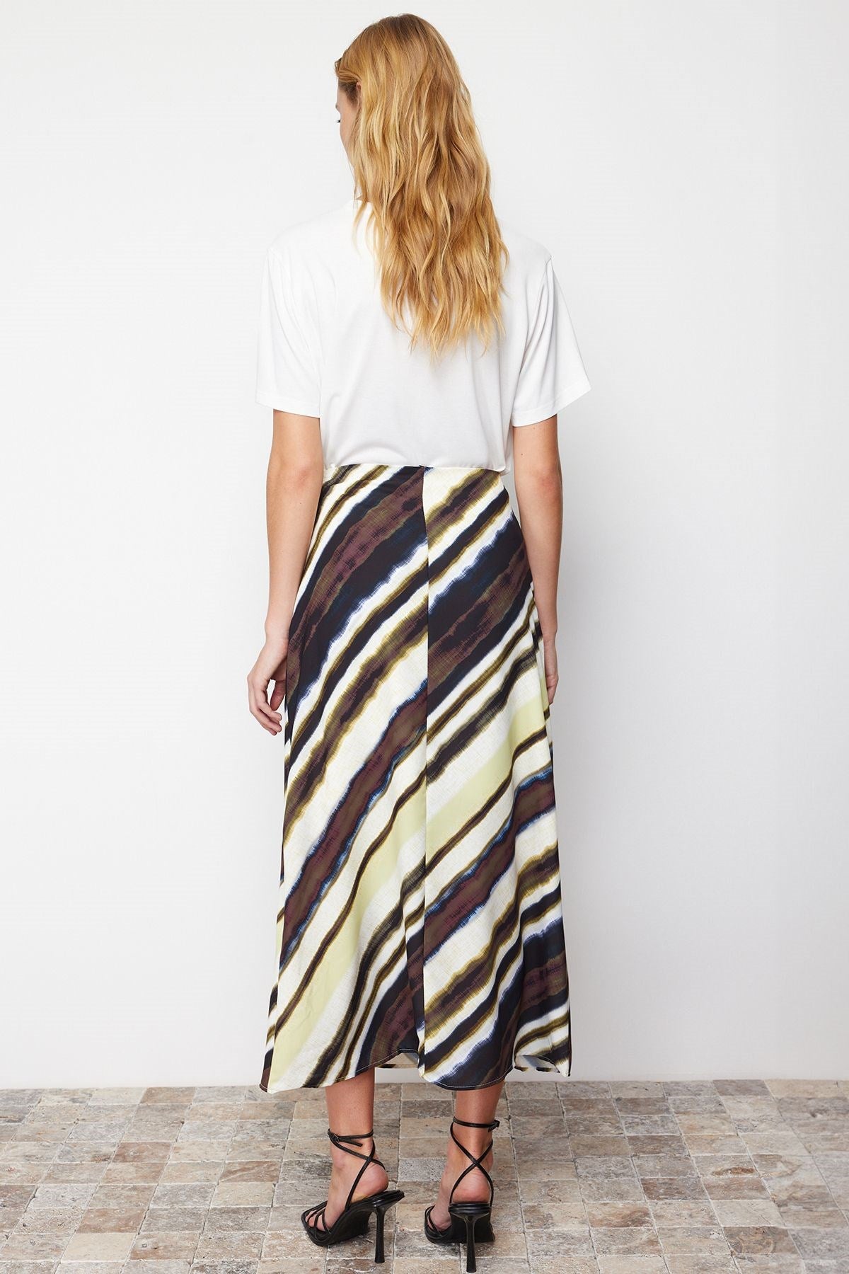 Multi-color Satin Pattern A-line Midi Length Woven Skirt Twoss24et00072