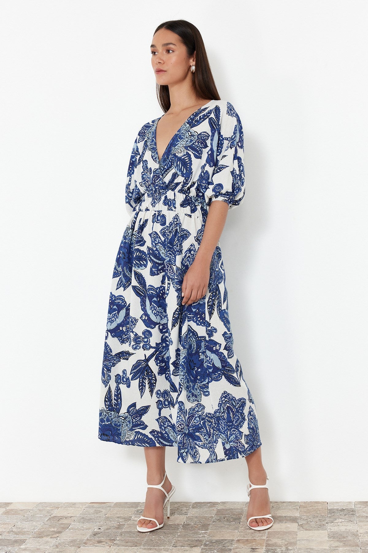 Blue Floral Woven Dress Twoss24el01028