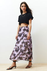 Multicolor Patterned Chiffon Fabric A-line Midi Length Woven Skirt Twoss24et00114