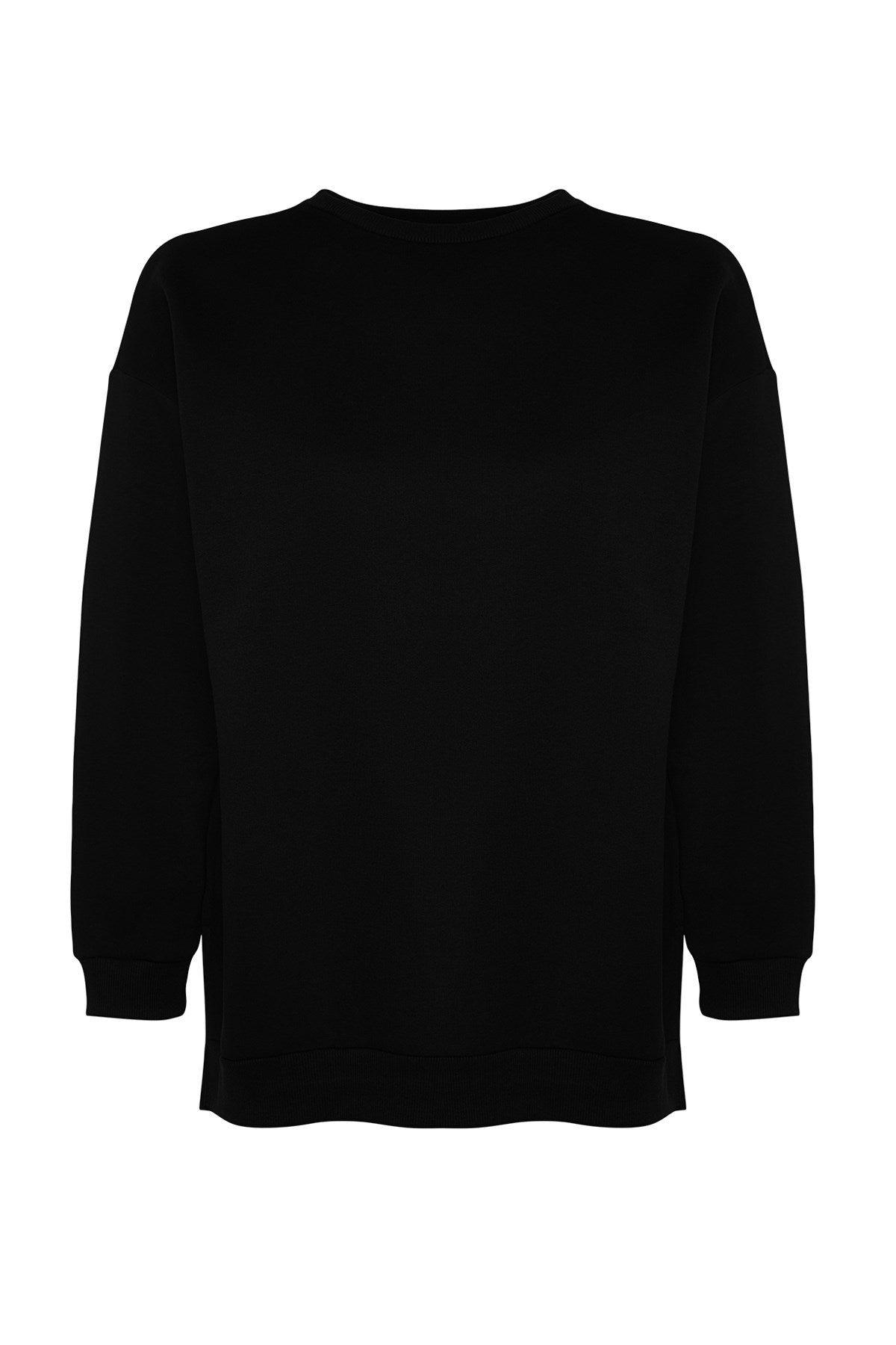 Black Thick Inner Polar Slit Oversize Knitted Sweatshirt Tbbaw24ao00003