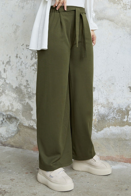 Loose Scuba Pants With Waist Belt - Stone Ms00mb00809