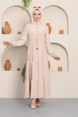 Ruffle Button Aerobin Dress Cream 8811