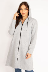 Women's Plus Size Red Inside Charcoal Fleece Fabric Front Zipper Kangaroo Pocket Hooded Coat 65n3465