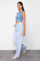 Light Blue High Waist Wide Leg Jeans Twoss24je00274