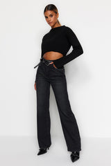 Black High Waist Wide Leg Jeans Twoaw24je00073