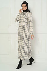 Grey Plaid Pattern Burkini White Winter Dress 5301 T22el3m5301